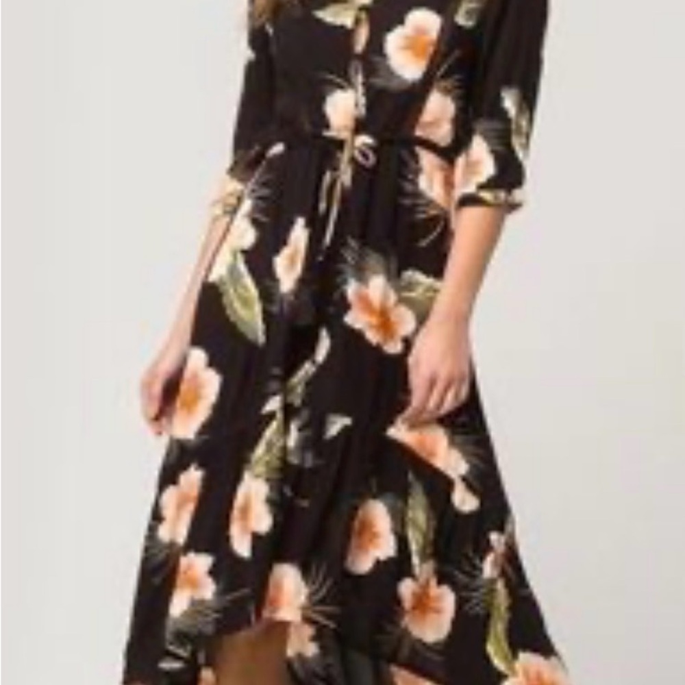 Volcom Black Floral High-Low with Peach Blooms - NWT